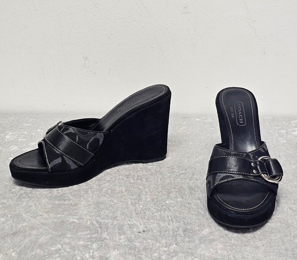 Coach "Merideth" Womens Y2K Black Platform Wedge Slide Sandals-Size 7M